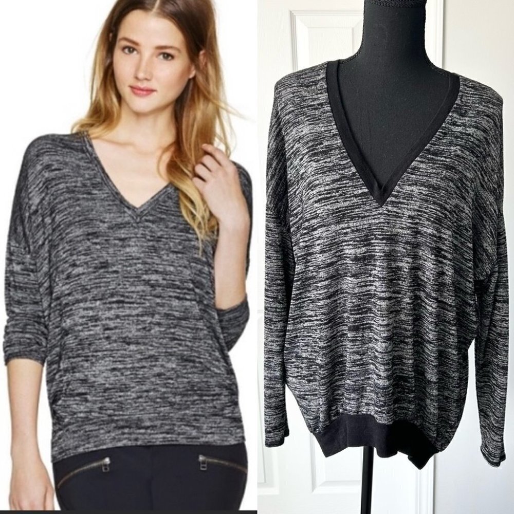 Aritzia Wilfred free Heathered Black Trim Devinette V-neck Sweater